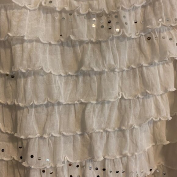 Candy Rain White Size M Tunic Tank Top Cotton Stretch Ruffles Sparkly Lined - Picture 2 of 5